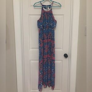 🩷 No Boundaries Blue and Pink Geometric Maxi Dress 🩷